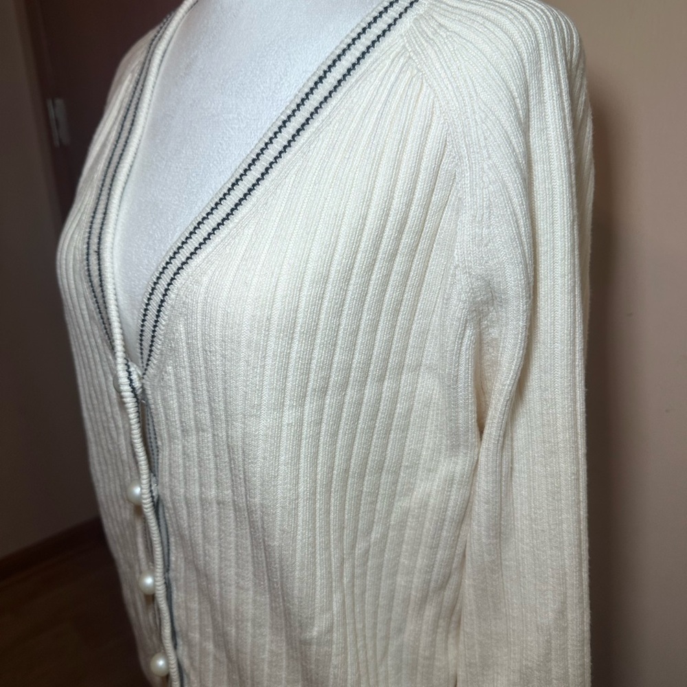 Talbots White Cardigan with Black Trim - Picture 2 of 6